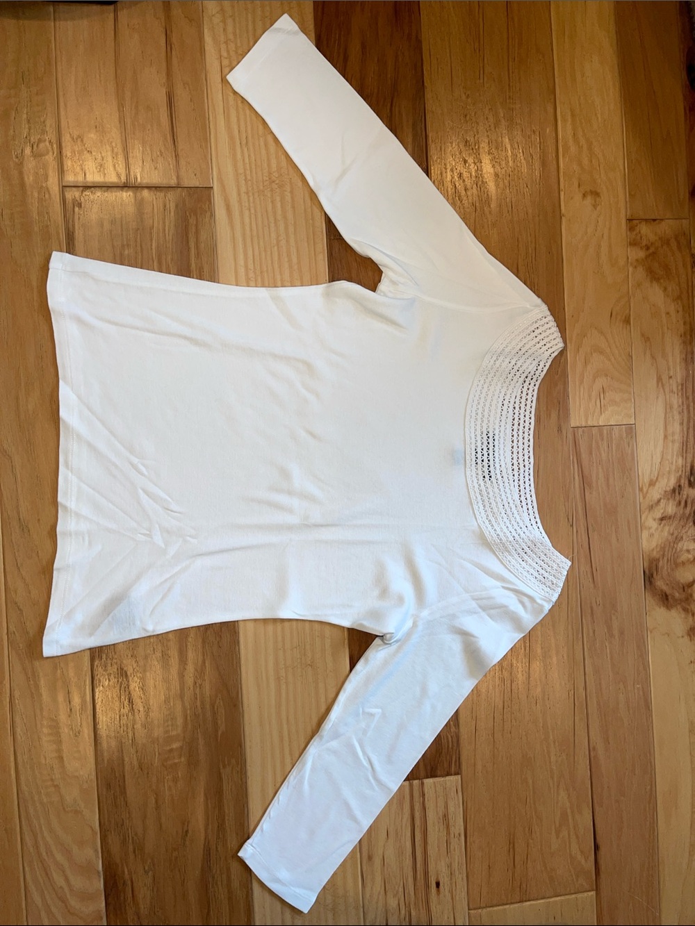 Lauren Ralph Lauren White Crochet Neck Long Sleeve Top Size L